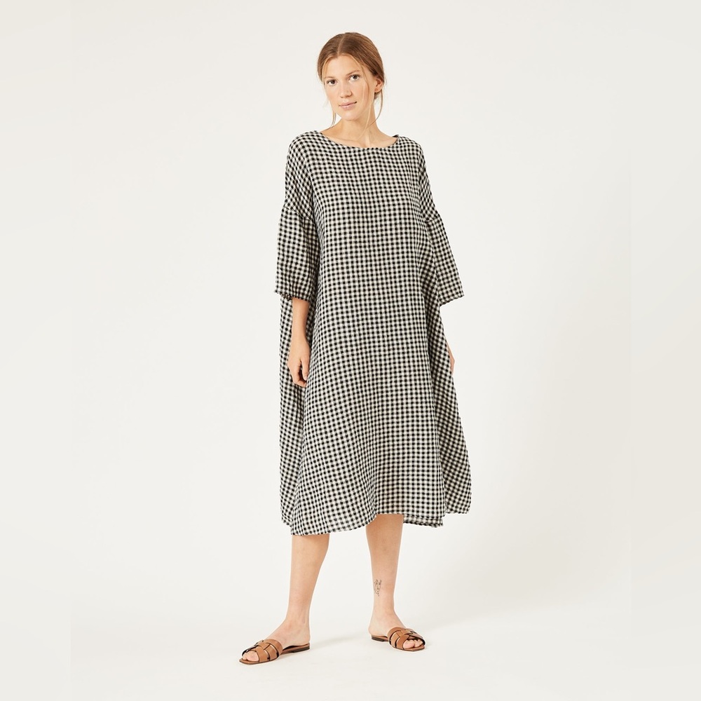 Naif Rafaelle Gingham Noir Linen Midi Dress